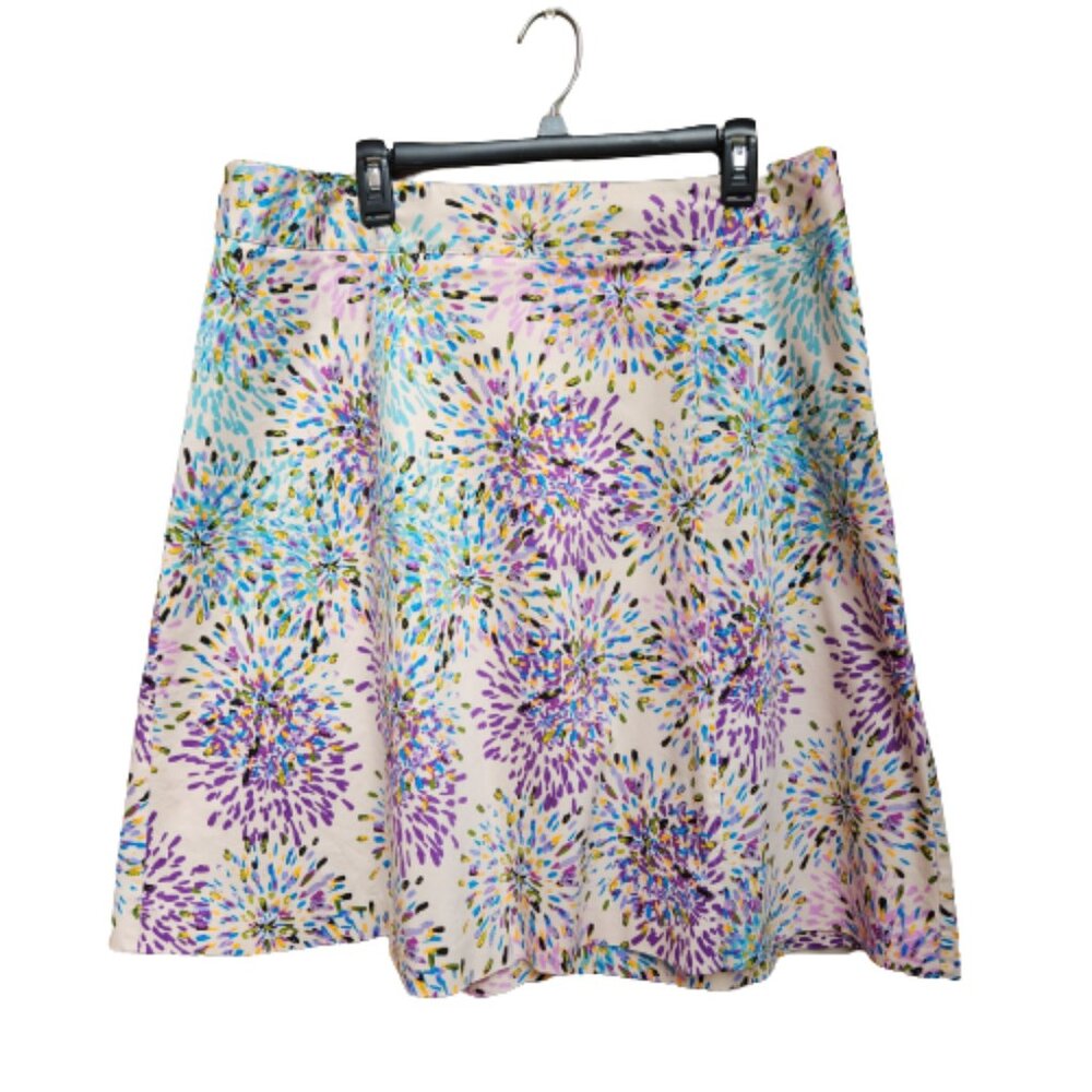 Lane Bryant Plus A-Line Cream Skirt Multicolor Abstract Watercolor Floral Print